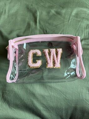 Stoney Clover Clear Pink Trim Cosmetic Bag with CW Initials